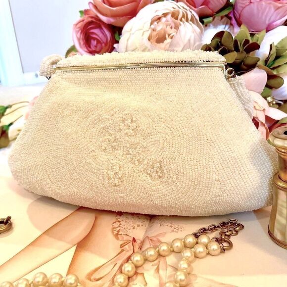 ♥️ Lovely wedding clutch purse, vintage cream evening bag - Picture 9 of 16